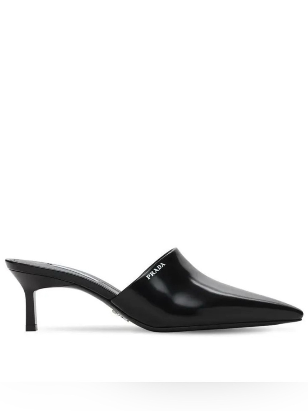 Prada Black Spazzolato brushed Leather Pointed Toe Kitten Heel Mules EU 41